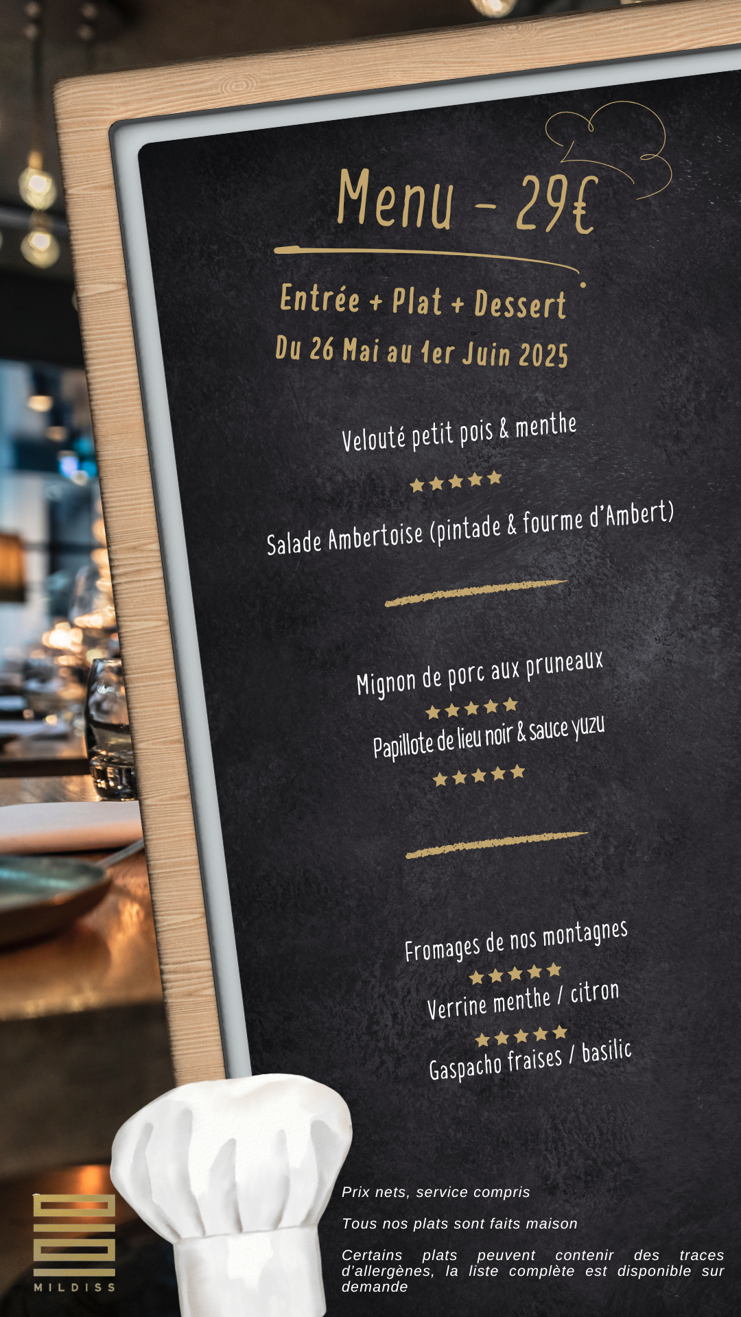 MENU DU 26 MAI AU 1ER JUIN 2025